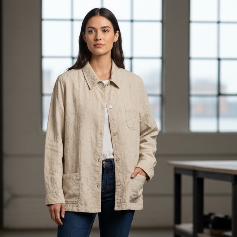 🌟3 for $30🌟 Valerie Stevens Casual Embroidered Boxy Chore Coat | Pockets | L
